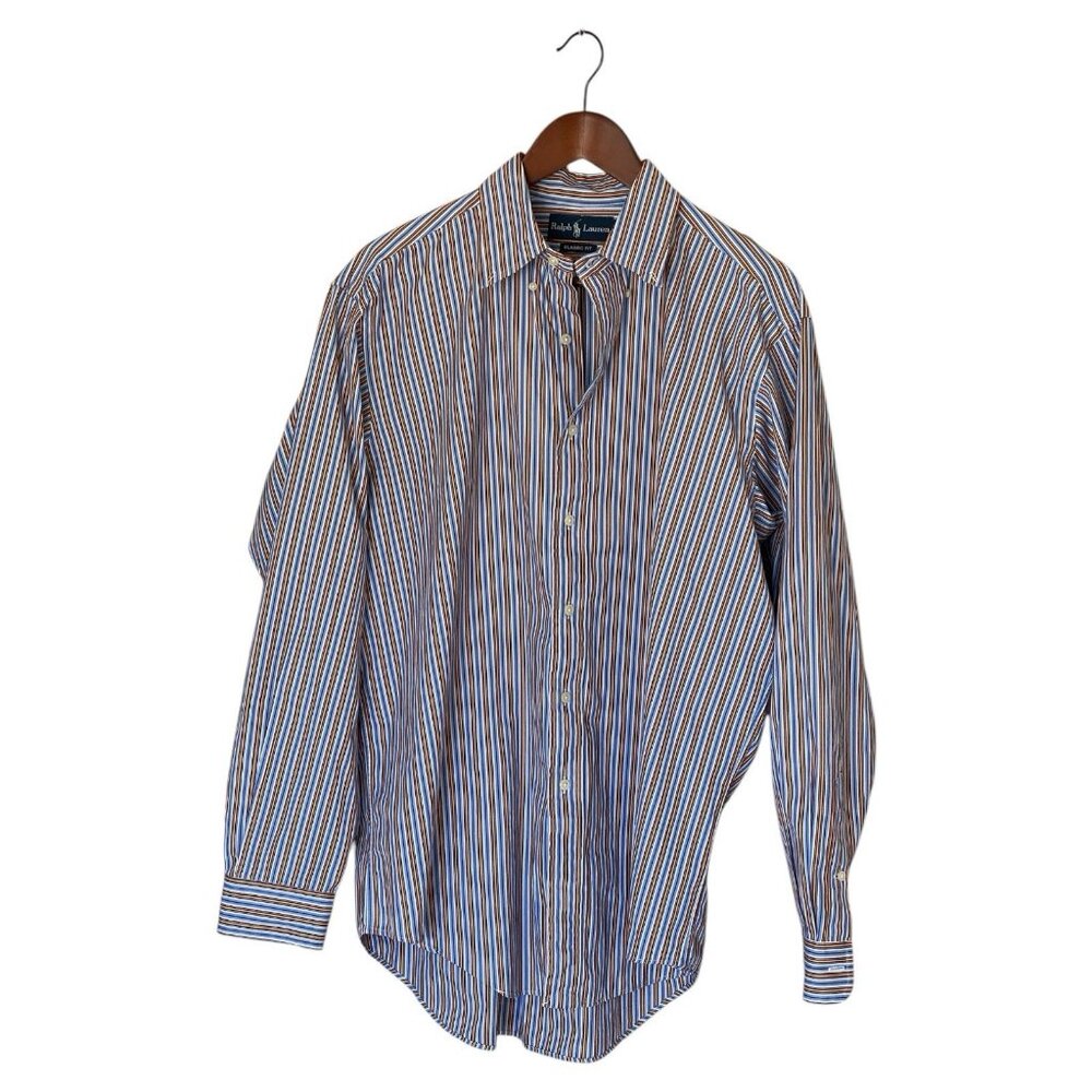 Ralph Lauren Purple Red Yellow Striped Button Down Oxford Shirt Men's L 16.5